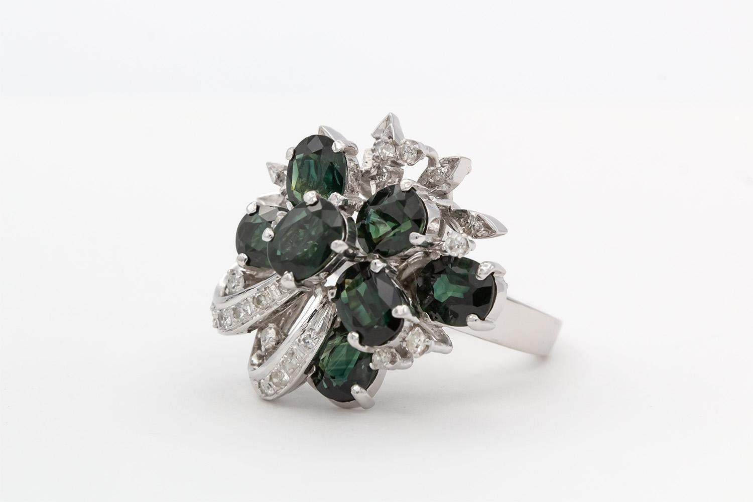 green sapphire cluster ring