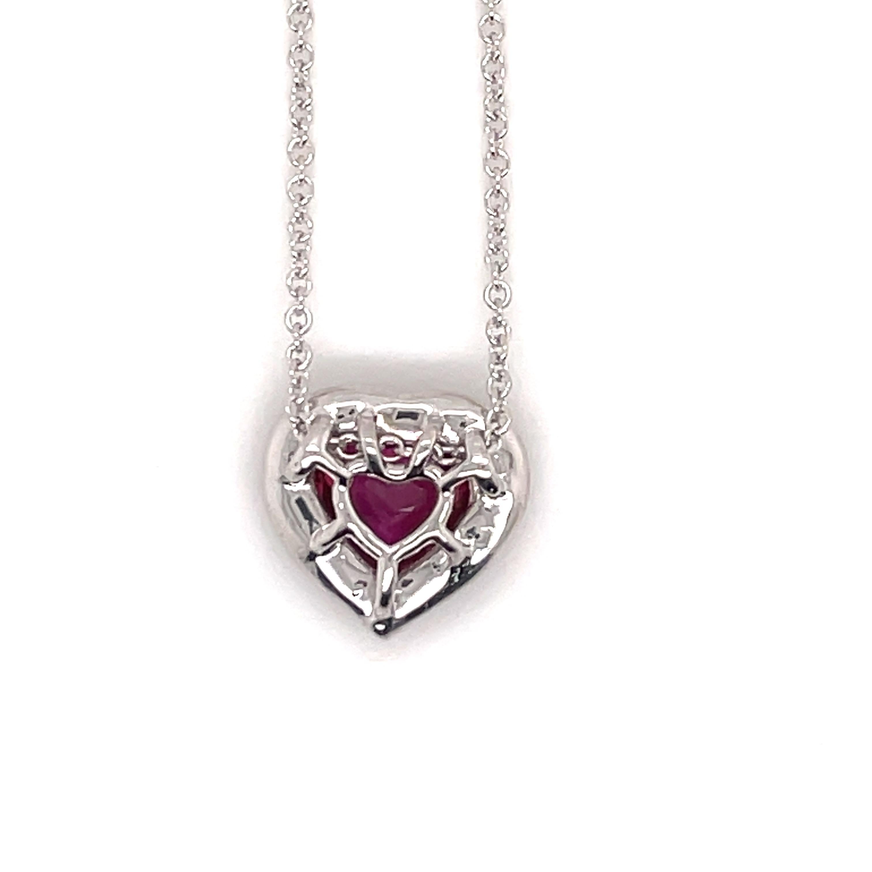 GIA Certified No Heat Heart Shape Ruby Diamond Halo Pendant 2.10 Carat 18 Karat In New Condition In New York, NY
