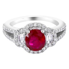 GIA Certified No Heat Myanmar Ruby 1.48 Carat Diamond 1.20 Carat Platinum Ring