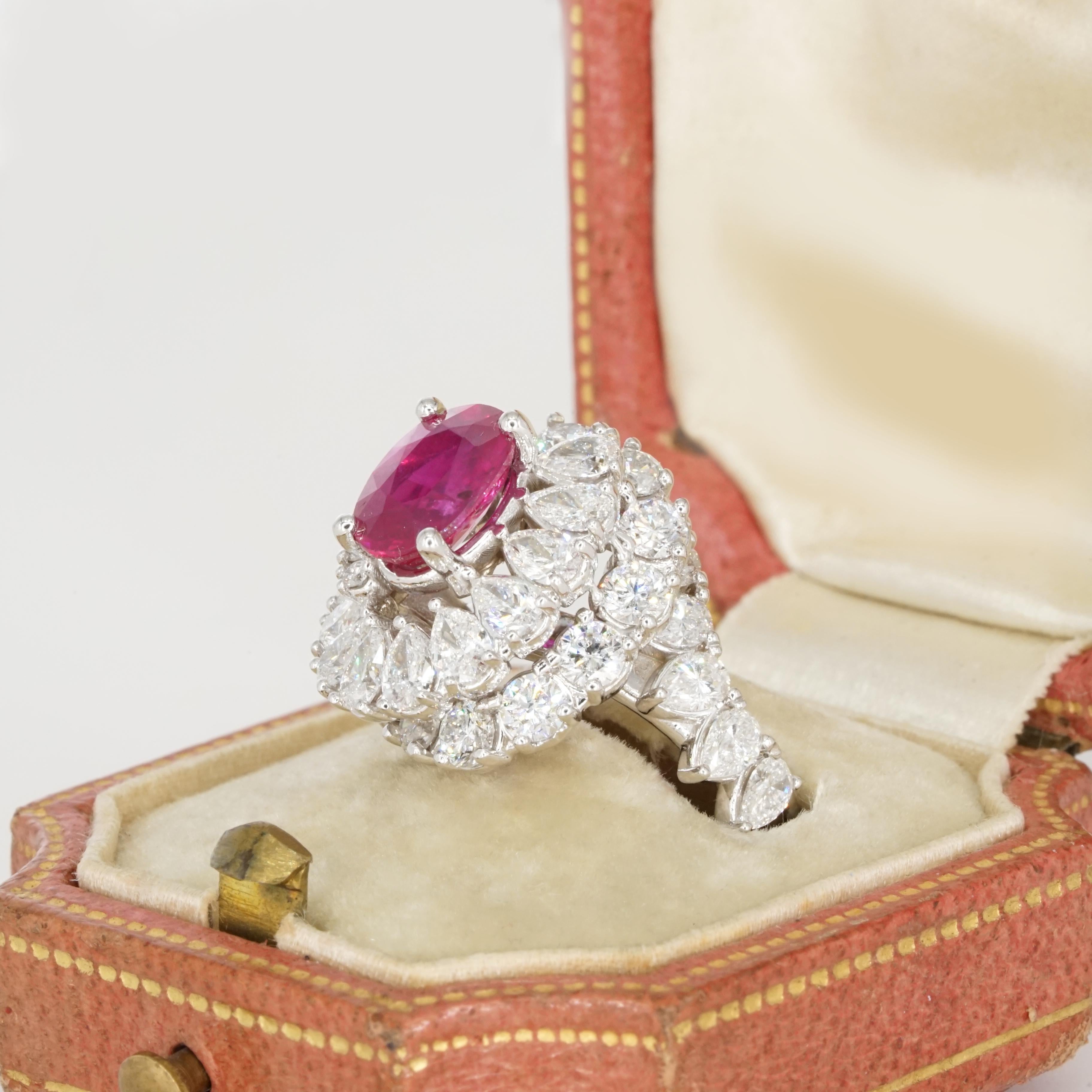 GIA Certified No Heat Oval Ruby with Pear and Round Brilliant Cut Cocktail Ring 6