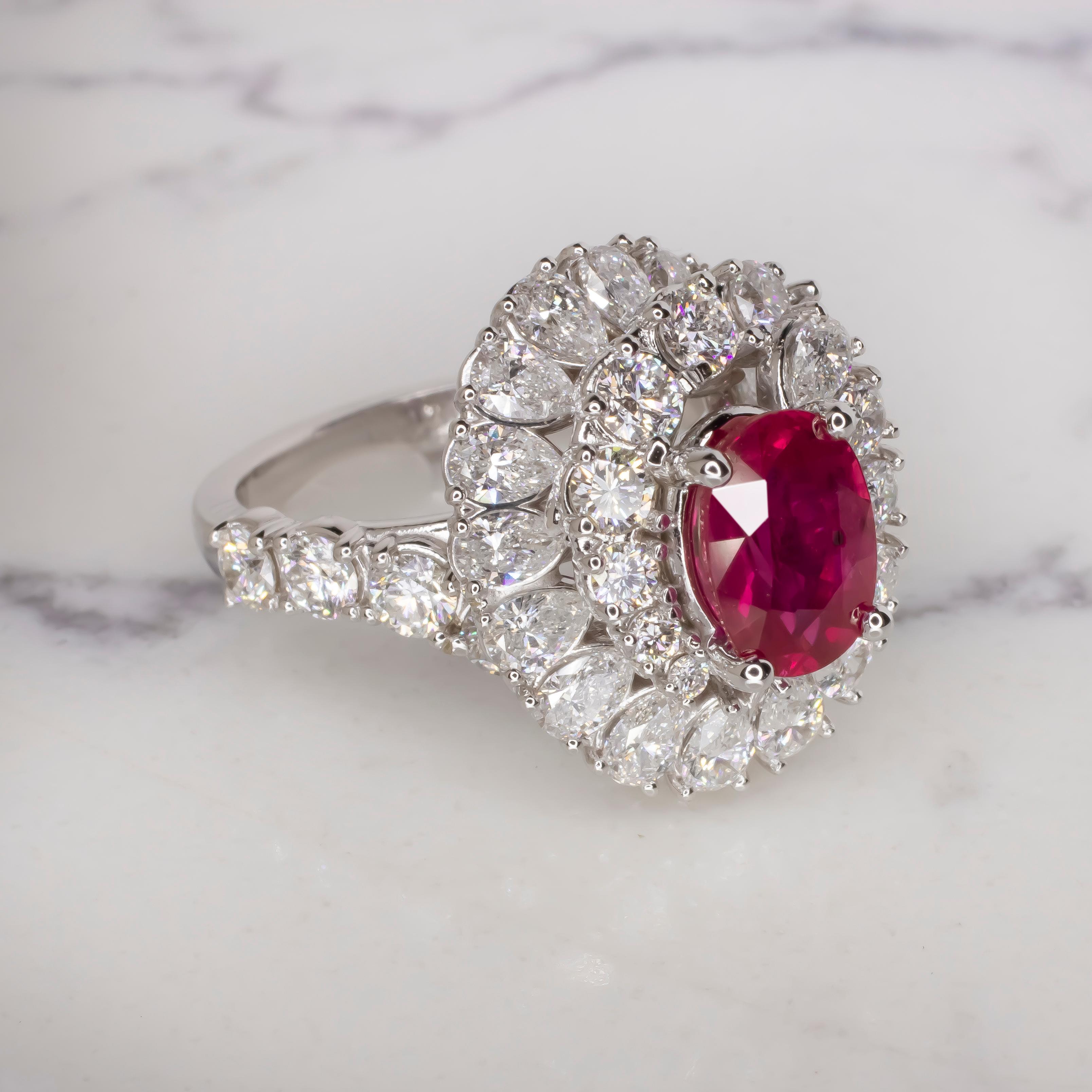 Enchanting 2.04 Carat GIA-Certified Oval Ruby Ring with Diamond Grandeur in 18K White Gold

Unveiling the Antinori masterpiece, a ring that exudes timeless elegance and extraordinary charm. This luxurious piece features a central 2.04 carat oval