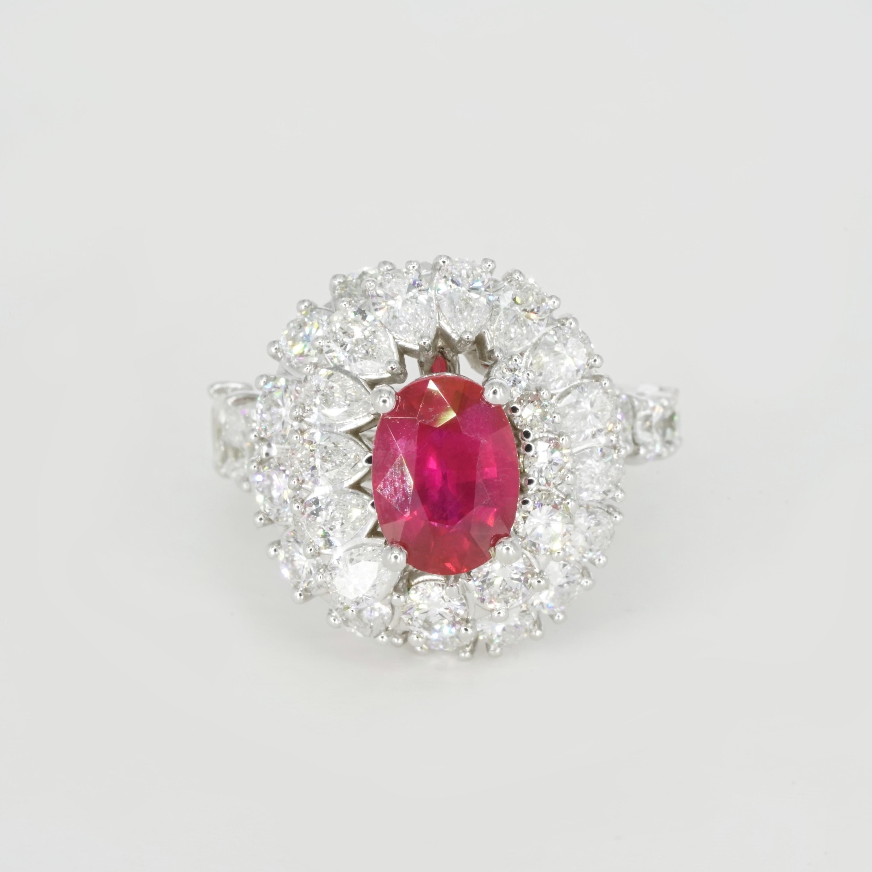 GIA Certified No Heat Oval Ruby with Pear and Round Brilliant Cut Cocktail Ring 3