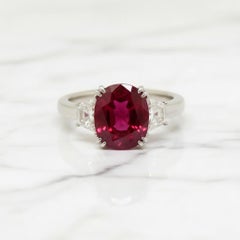 GIA Certified No-Heat Red Ruby and Diamond Platinum Ring