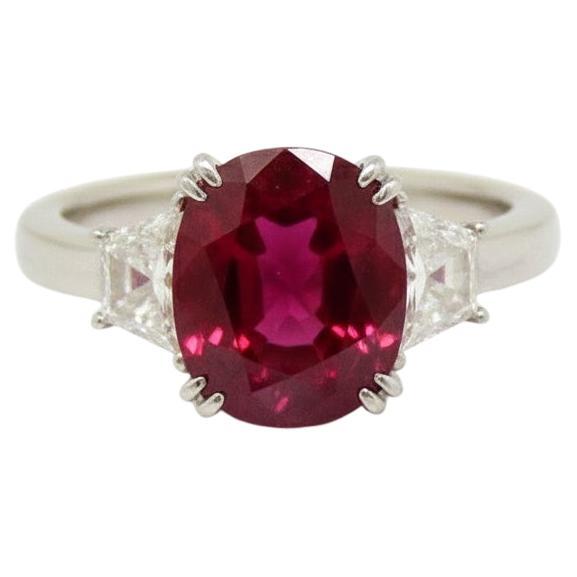 Bague en platine avec rubis rouge et diamant certifiés GIA et sans traitement thermique