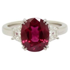 GIA Certified No-Heat Red Ruby and Diamond Platinum Ring