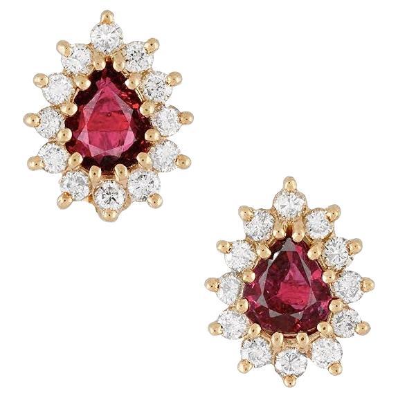 GIA Certified No Heat Red Ruby and Diamond Stud Earrings