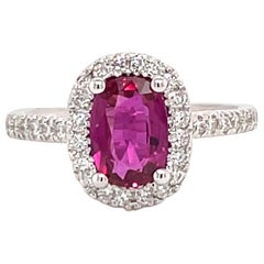 GIA Certified No Heat Ruby Diamond Halo Ring 1.69 Carat 18 Karat White Gold