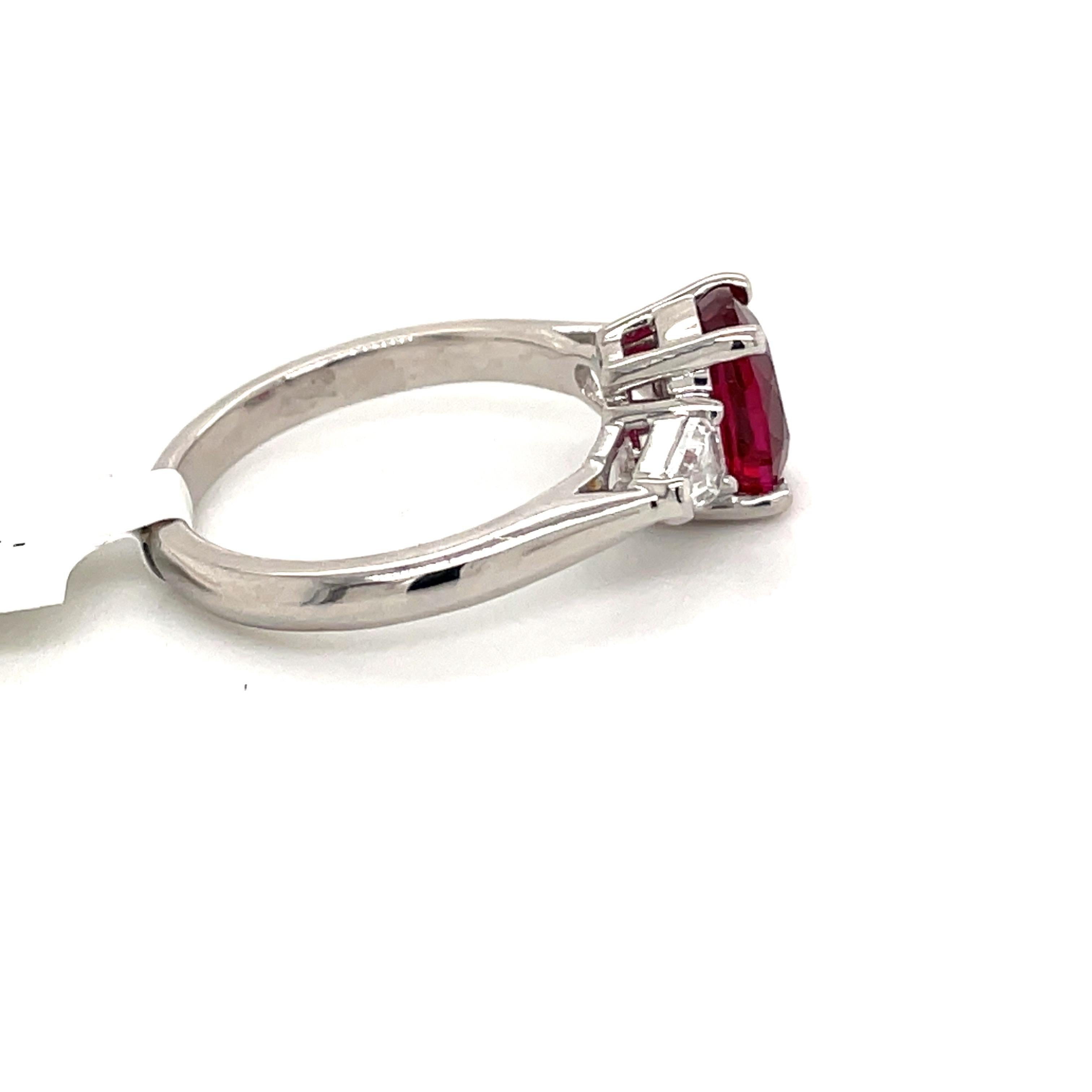 Contemporary GIA Certified No Heat Ruby Diamond Three-Stone Ring Platinum 2.42 Carat