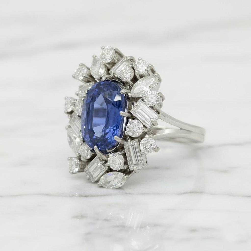 GIA-zertifizierter No-Heat-Cocktailring mit Saphir und Diamant im Zustand „Hervorragend“ im Angebot in Chicago, IL