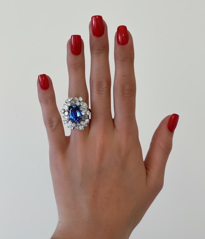 GIA-zertifizierter No-Heat-Cocktailring mit Saphir und Diamant Damen im Angebot