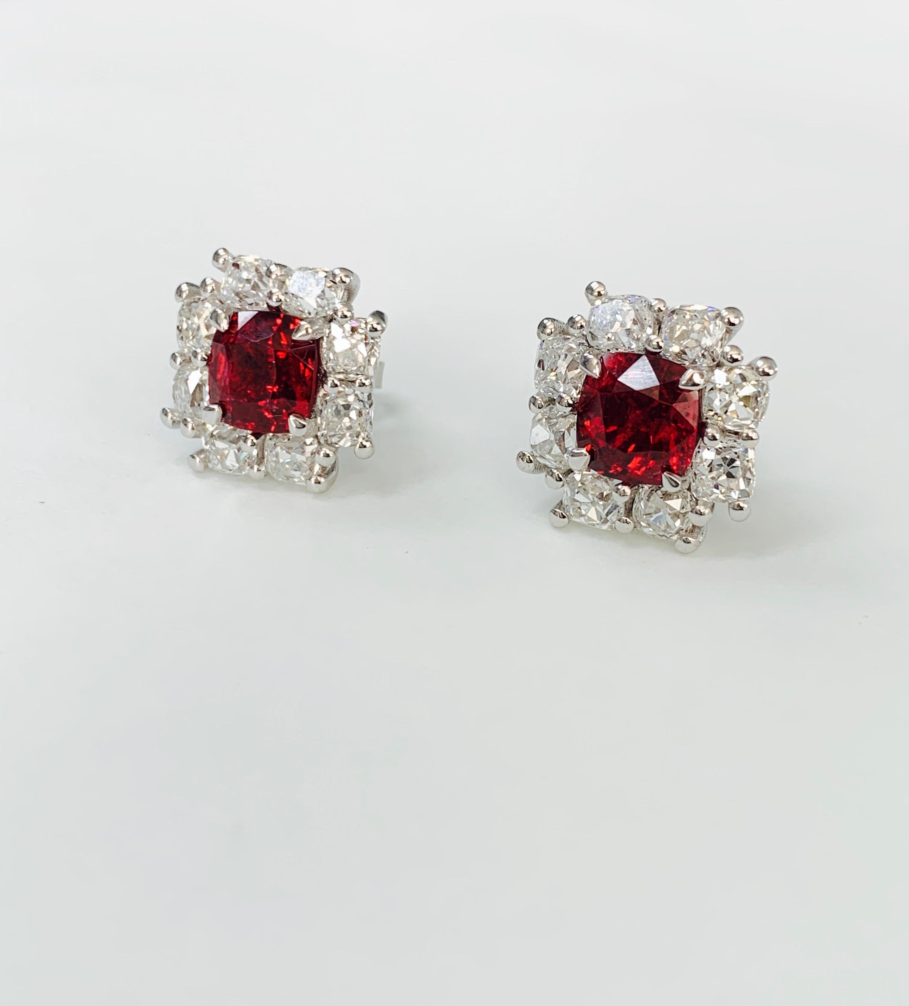GIA Certified No Heat Spinel and Diamond Stud Earrings in Platinum In New Condition In New York, NY