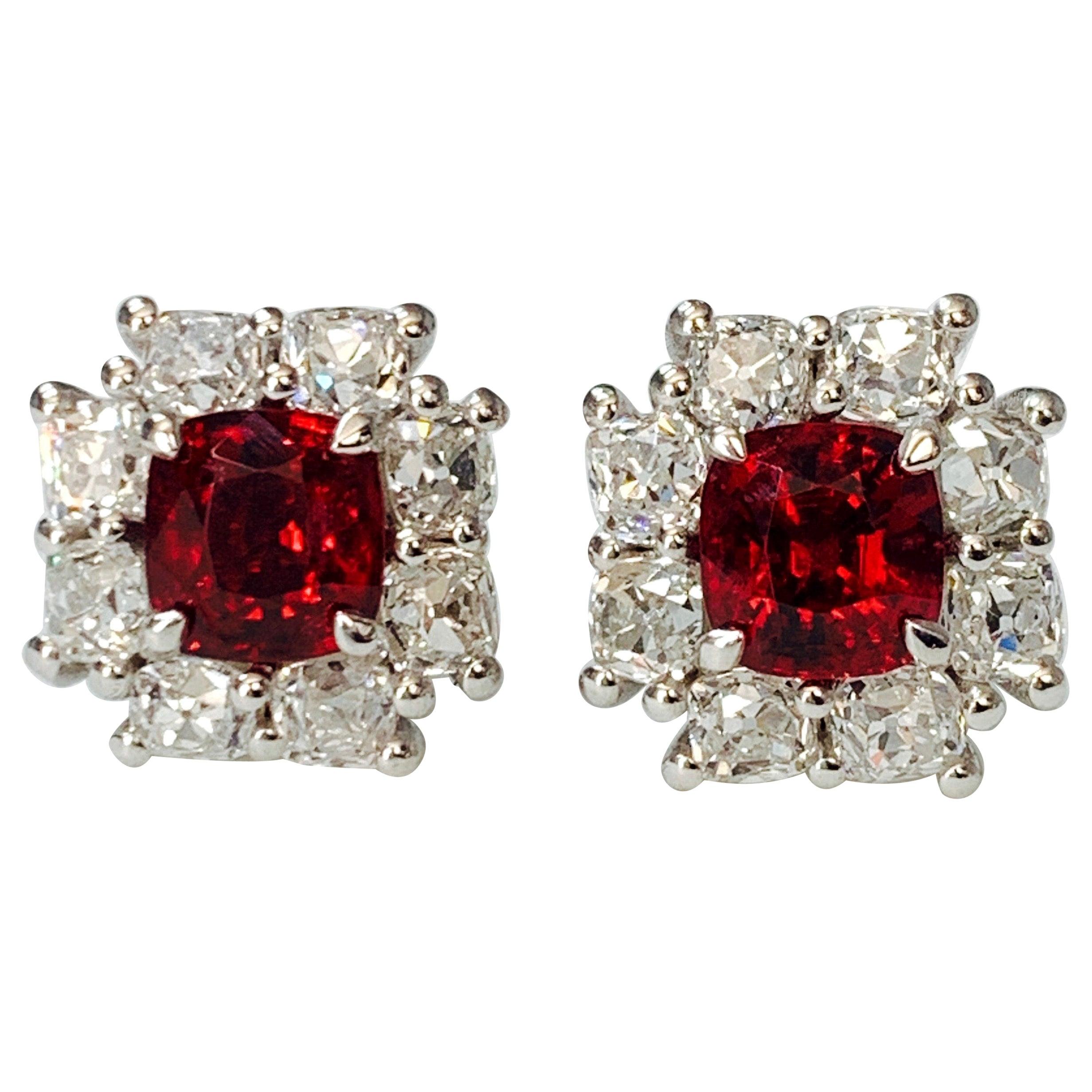 GIA Certified No Heat Spinel and Diamond Stud Earrings in Platinum