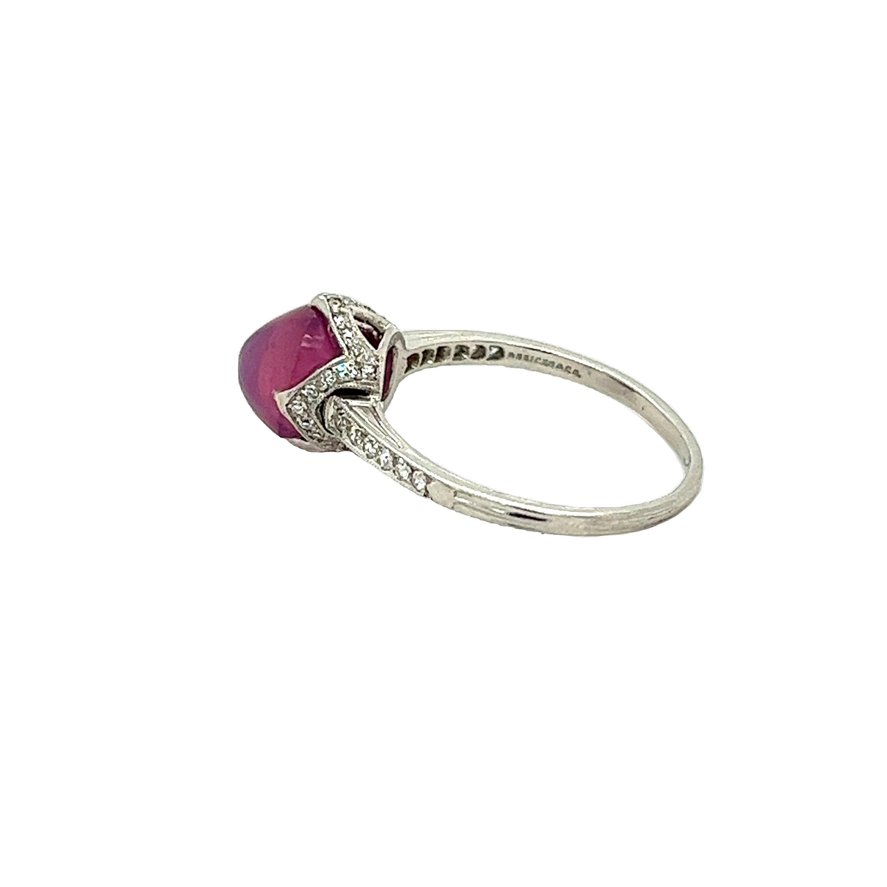 Art Deco GIA Certified No Heat Star Ruby in Vintage Platinum Ring Signed Dreicer & Co. For Sale