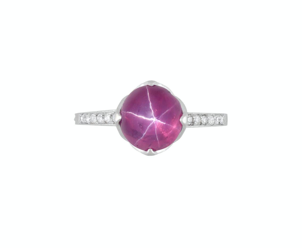 Cabochon GIA Certified No Heat Star Ruby in Vintage Platinum Ring Signed Dreicer & Co. For Sale