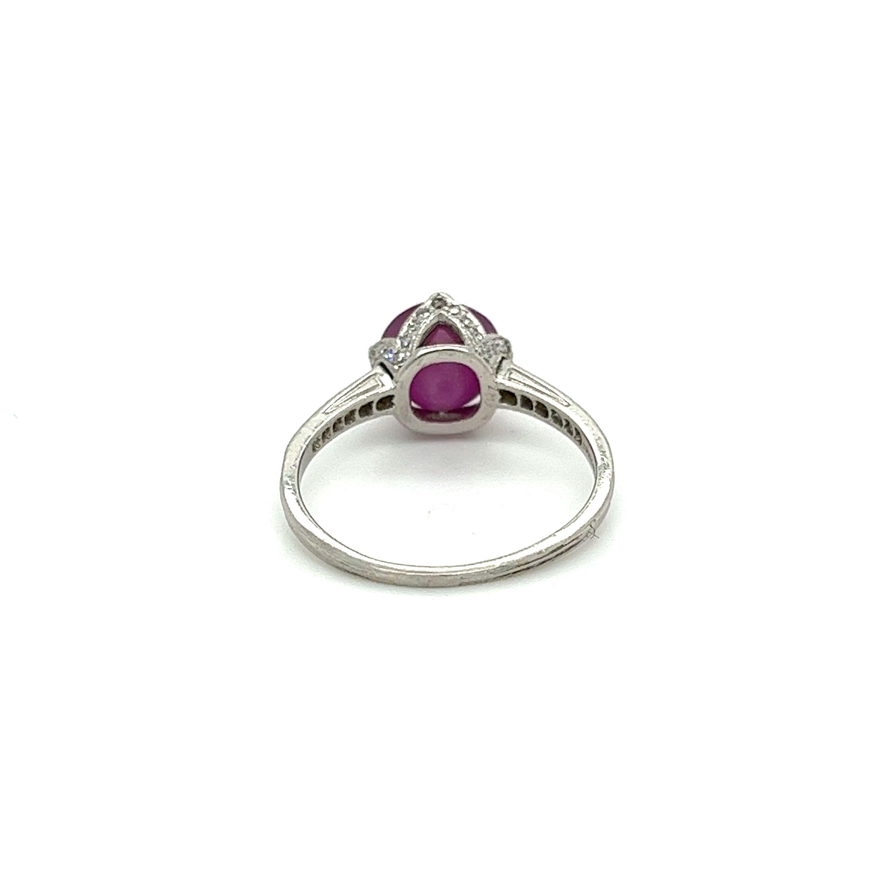 GIA Certified No Heat Star Ruby in Vintage Platinum Ring Signed Dreicer & Co. For Sale 1