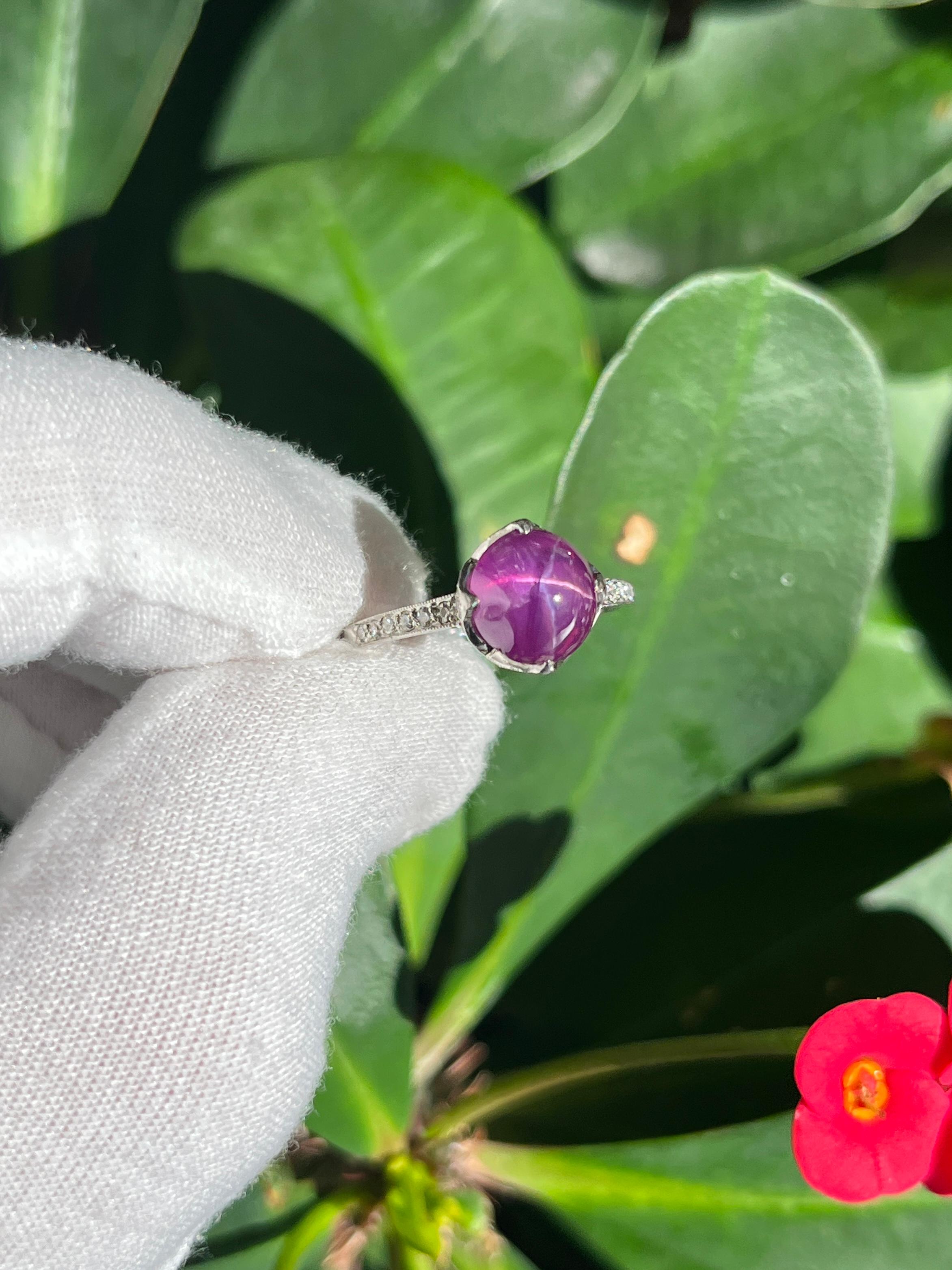 GIA Certified No Heat Star Ruby in Vintage Platinum Ring Signed Dreicer & Co. For Sale 3
