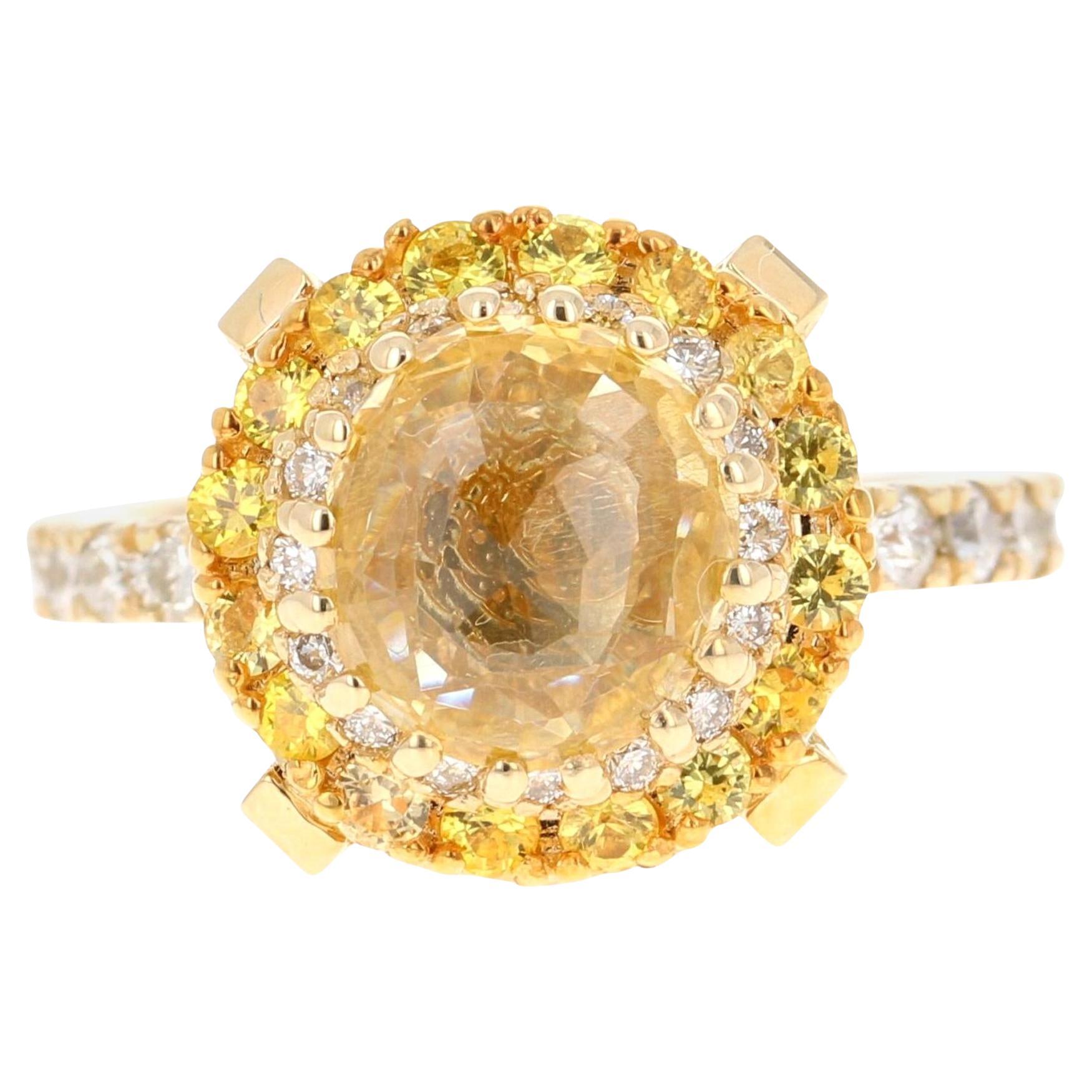 GIA Certified No Heat Yellow Sapphire Diamond 14k Yellow Gold Engagement Ring