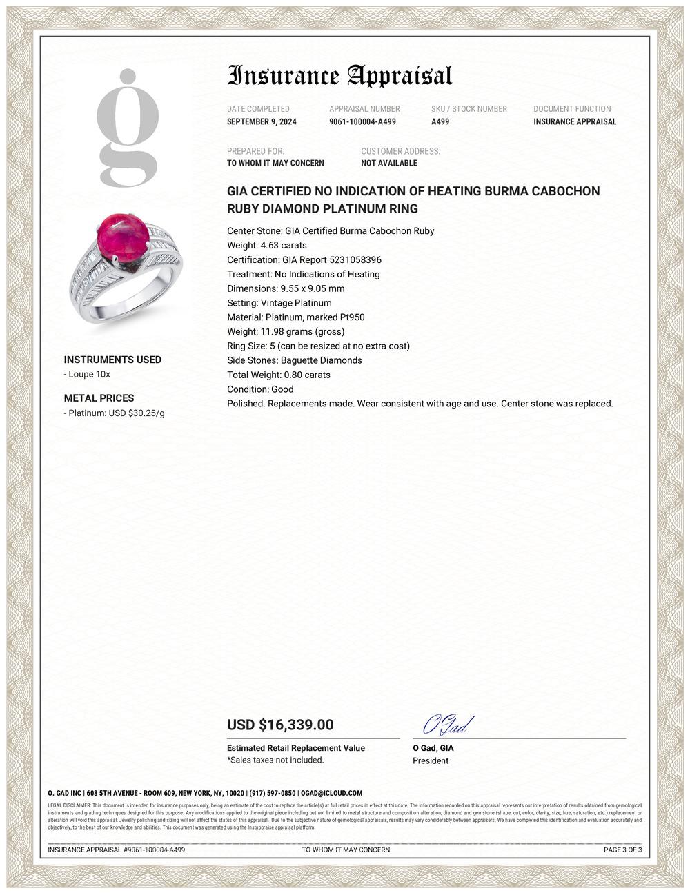 GIA Certified No Indication of Heating Burma Cabochon Ruby Diamond Platinum Ring In Good Condition For Sale In New York, NY