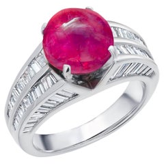 Platinring, GIA-zertifizierter unbehandelter Burma-Cabochon-Rubin-Diamant-Platinring