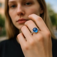 GIA Certified No Indication of Heating Cabochon Sapphire Diamond Platinum Ring