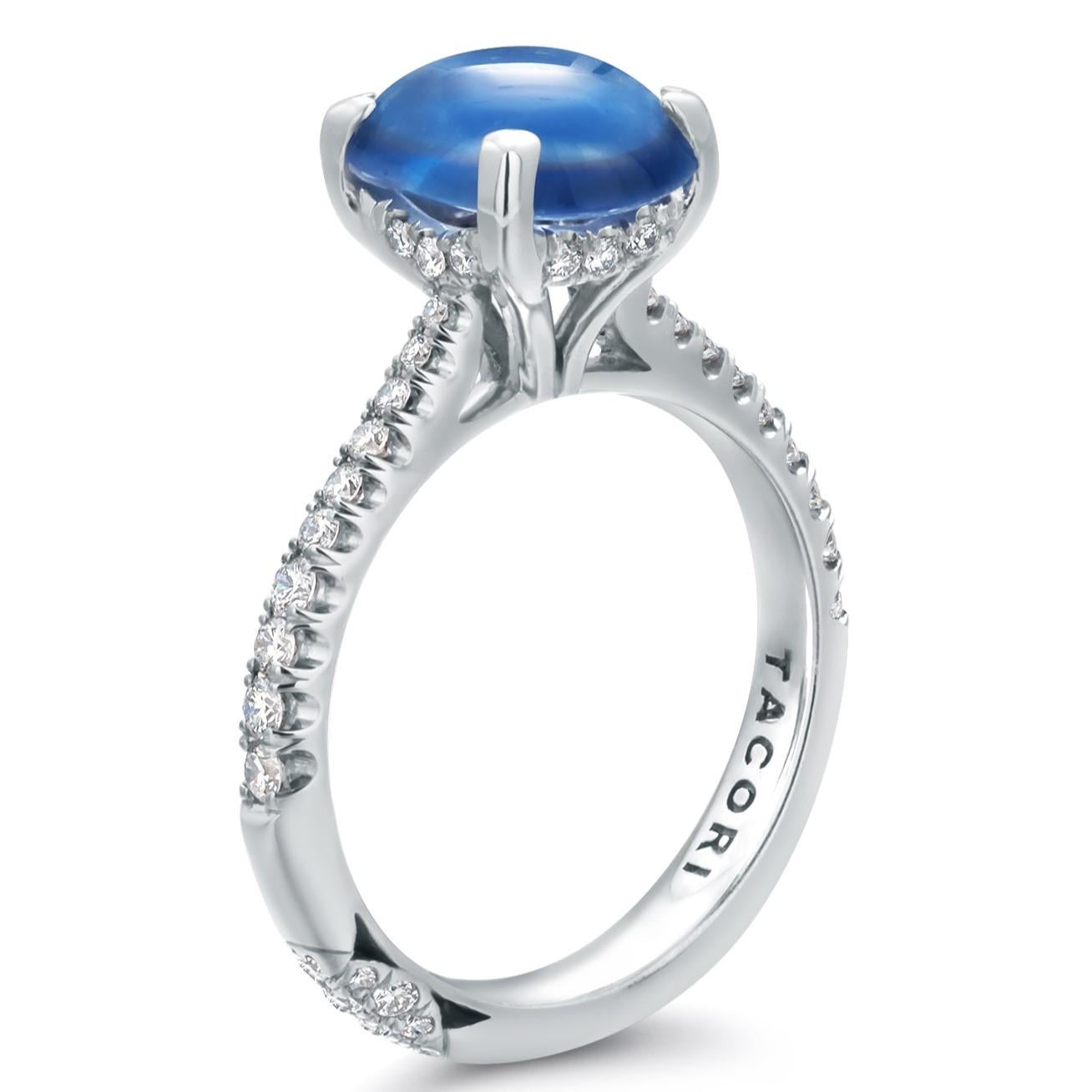 GIA Certified No Indication of Heating Cabochon Sapphire Diamond Platinum Ring For Sale 5