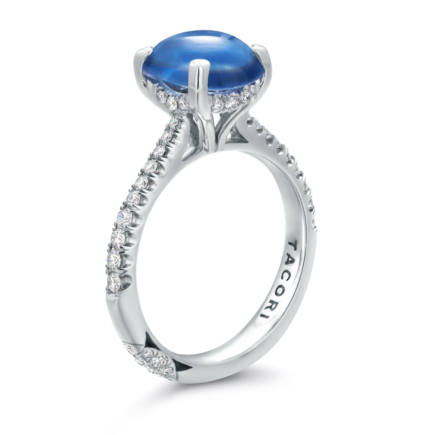 GIA Certified No Indication of Heating Cabochon Sapphire Diamond Platinum Ring For Sale 7