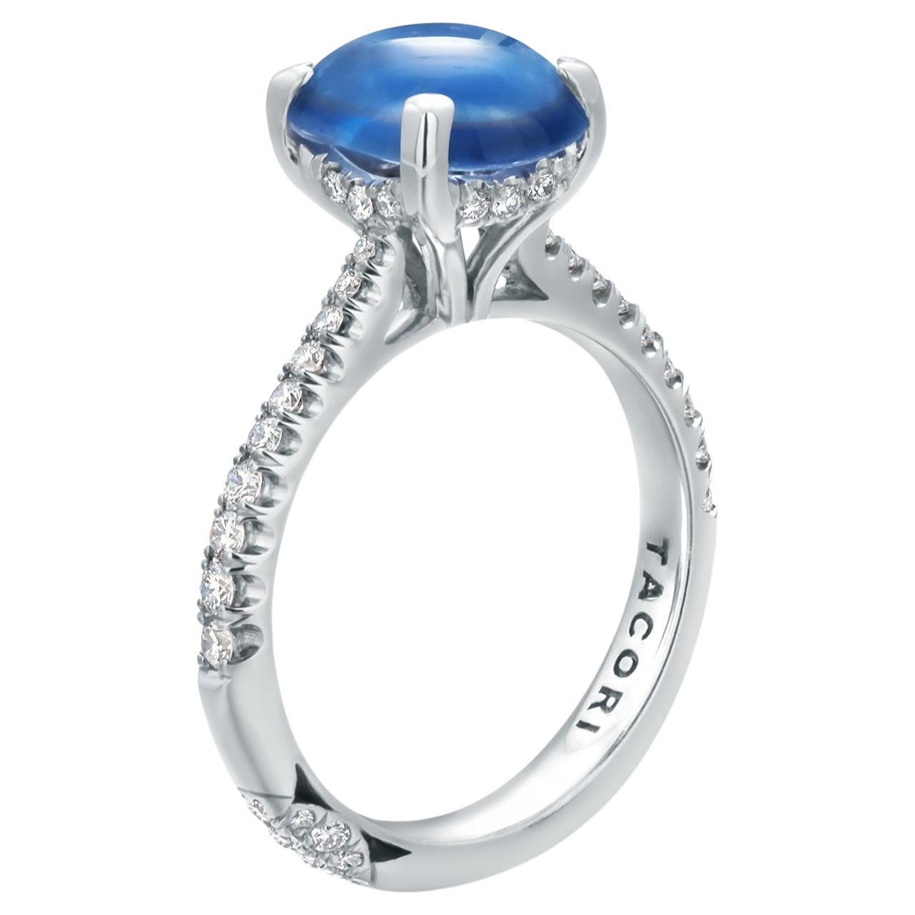 GIA Certified No Indication of Heating Cabochon Sapphire Diamond Platinum Ring