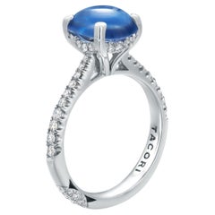 GIA Certified No Indication of Heating Cabochon Sapphire Diamond Platinum Ring