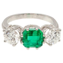 GIA zertifiziert NO OIL kolumbianischen Smaragd Diamant Platin Drei-Stein-Ring