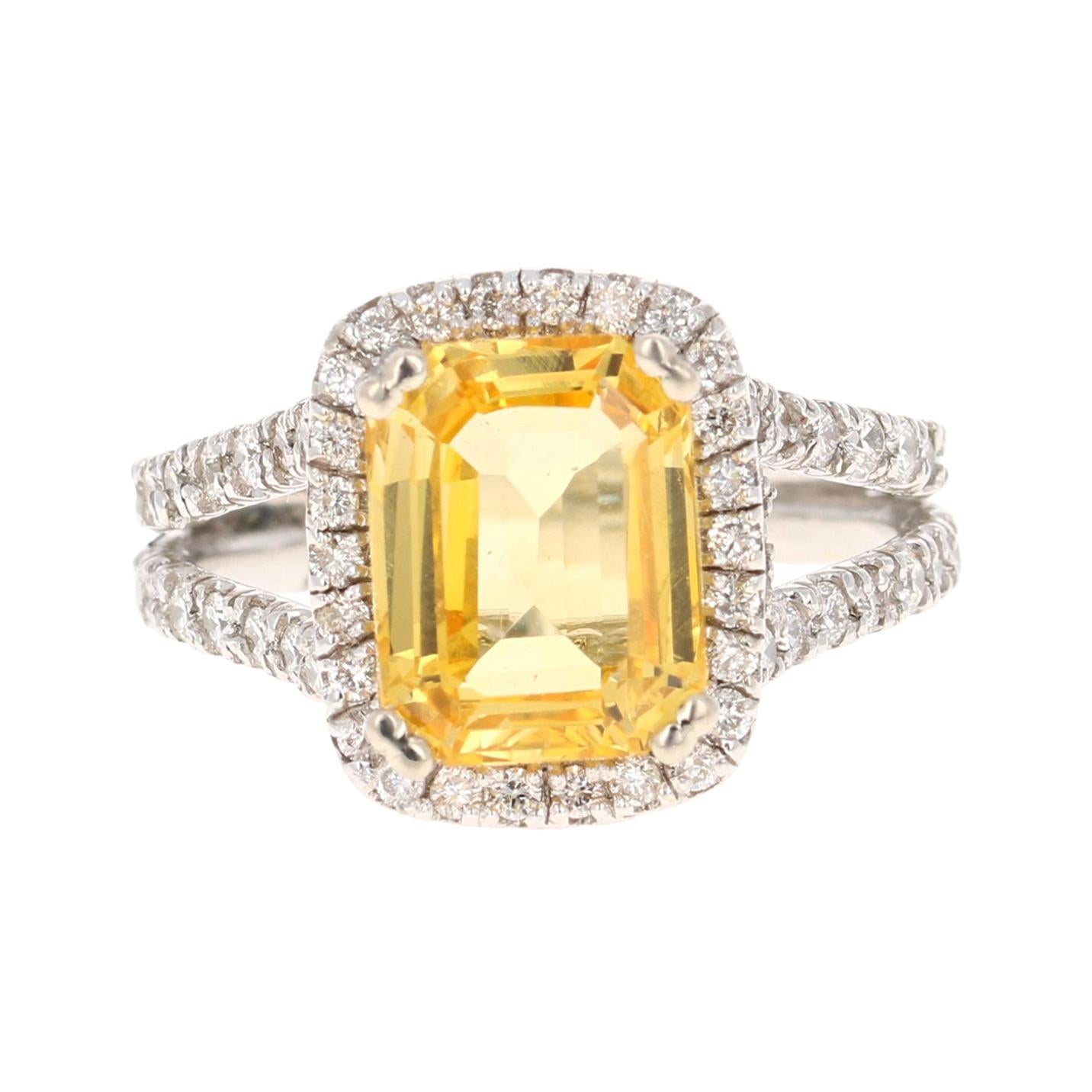 GIA Certified Non Heated Yellow Sapphire Diamond Engagement Ring 14 Karat Gold 