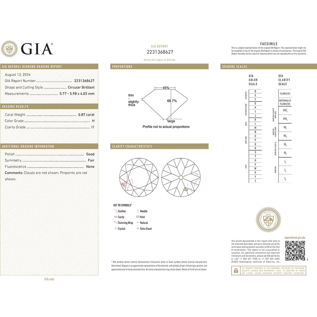 Diamante Suelto Corte Viejo Europeo Certificado GIA 0,87ct en Excelente Estado en Laguna Beach, CA