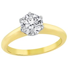 GIA Certified Old Euro Diamond 6 Prong Solitaire Gold Ring