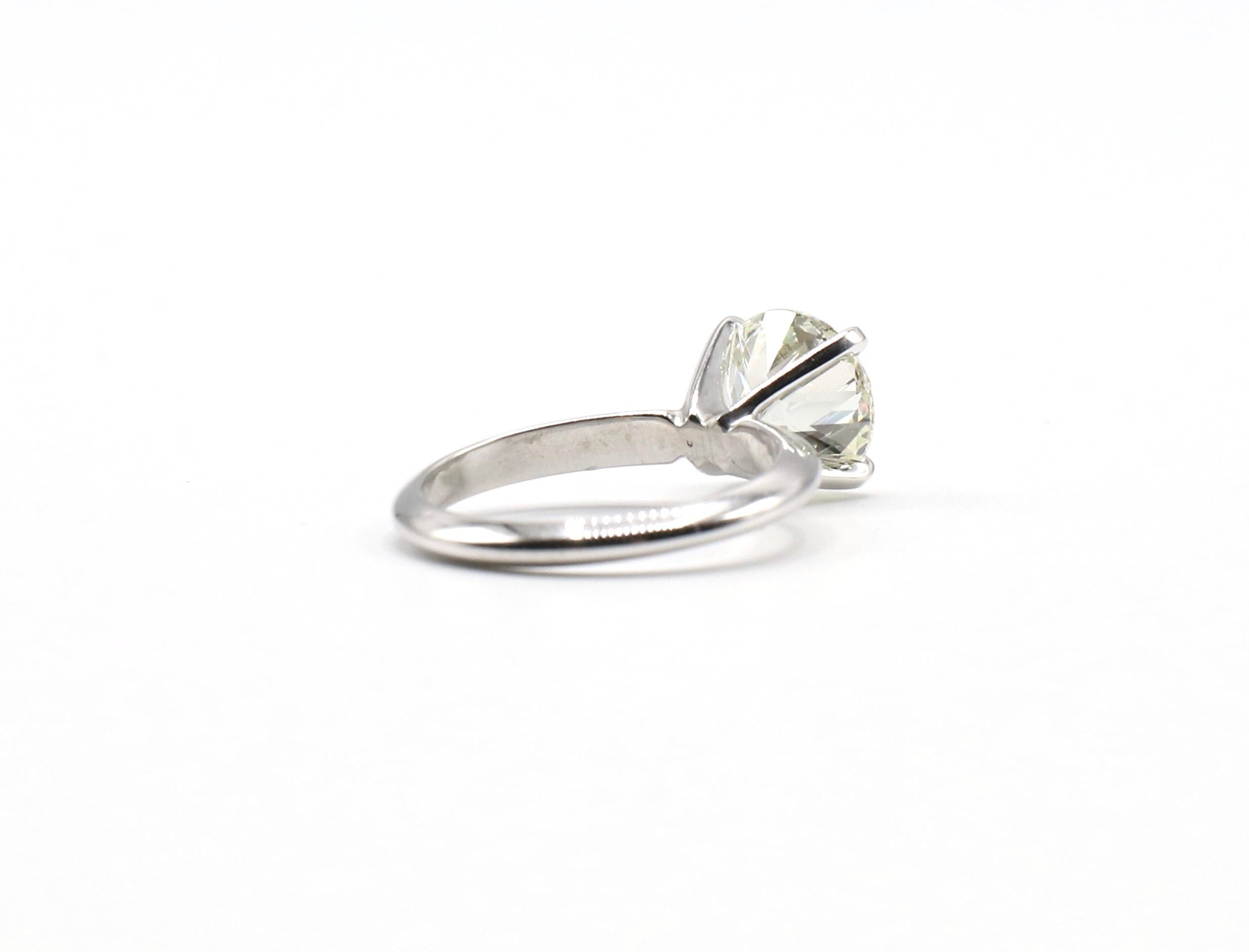 Women's GIA Certified Old European Brilliant 3.09 Carat N SI1 Diamond Engagement Ring