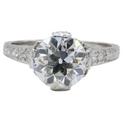 GIA Certified Old European Cut 2.14 Carat I VS2 Natural Art Deco Platinum Ring
