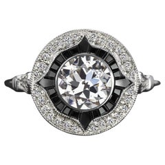 GIA Certified Old European Cut Diamond Art Deco Style Onyx & Diamond Ring