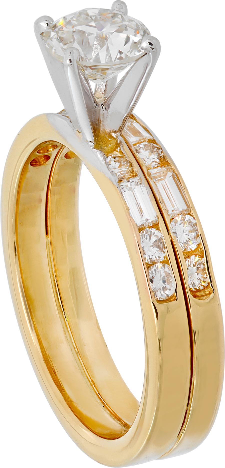 GIA certified, Old European Cut natural diamond 0.90 ct. J color, SI2 clarity, set on 18K yellow gold double band with round brilliant cut diamonds and baguettes, total approx weight: 1.00 ct. Size 7

This GIA certified ring is currently size 0 and