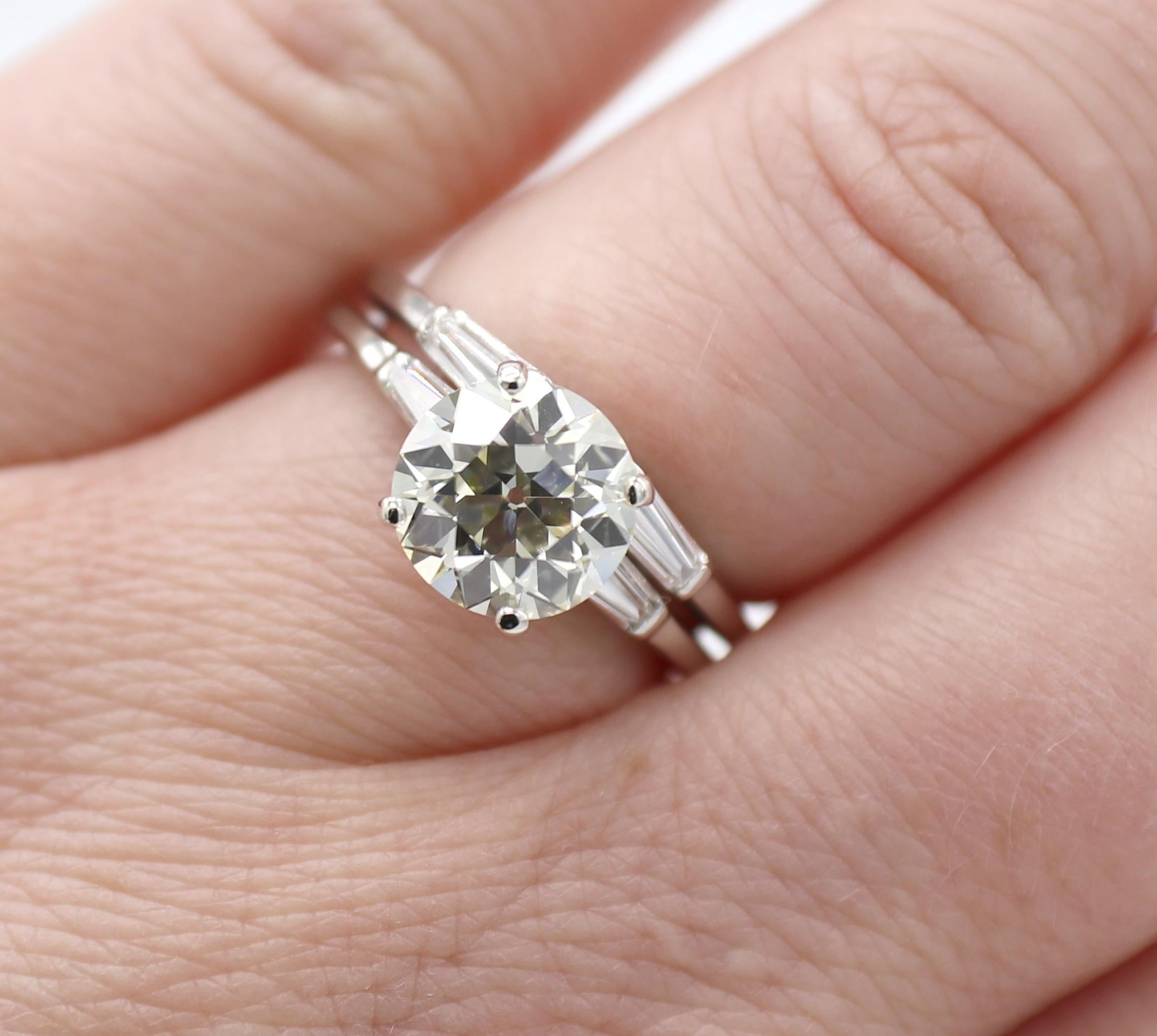 GIA Certified Old European Cut Platinum Diamond Engagement Ring 1