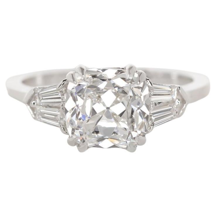 GIA Certified Old Mine Cushion Cut Three-Stone Diamond Ring  For Sale