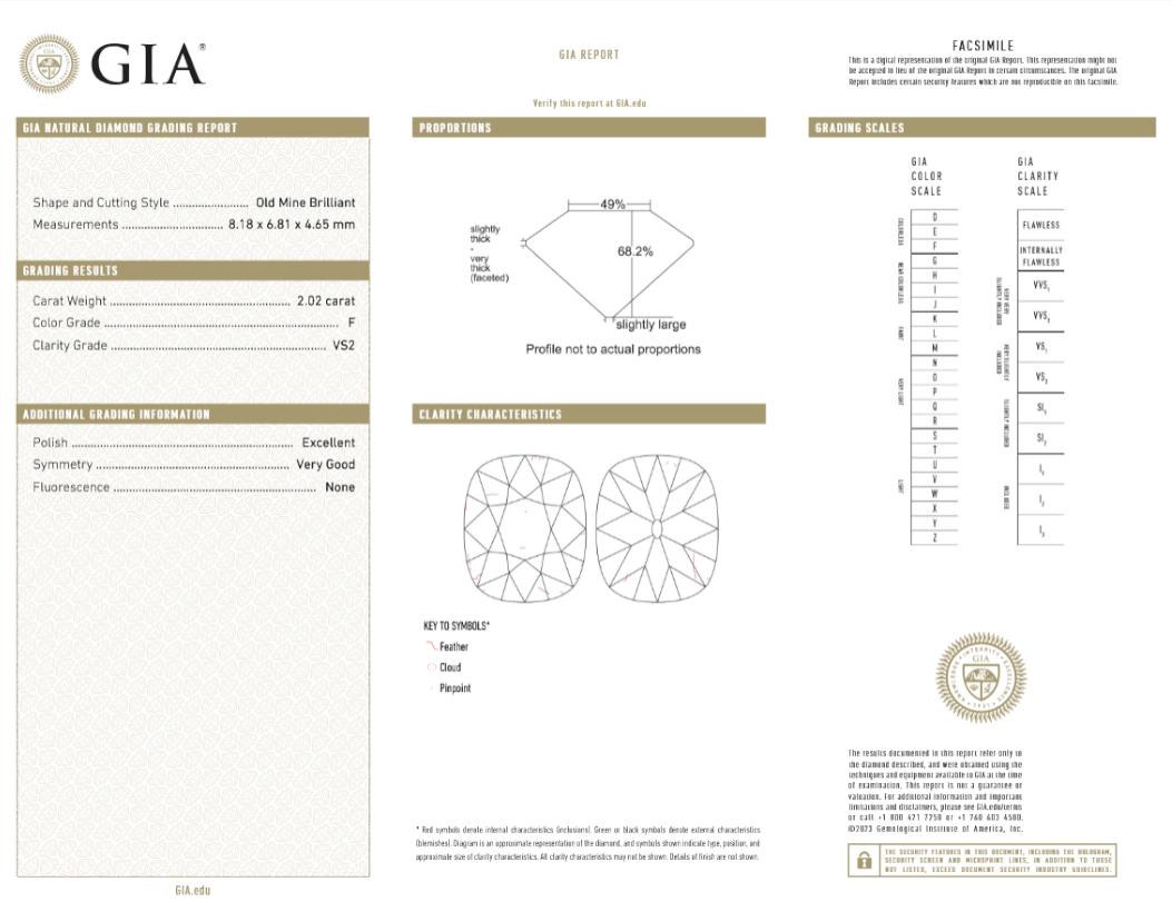 GIA Certified Old Mine Cut Diamond and Tapered Baguette Platinum Ring (Alteuropäischer Brillantschliff) im Angebot