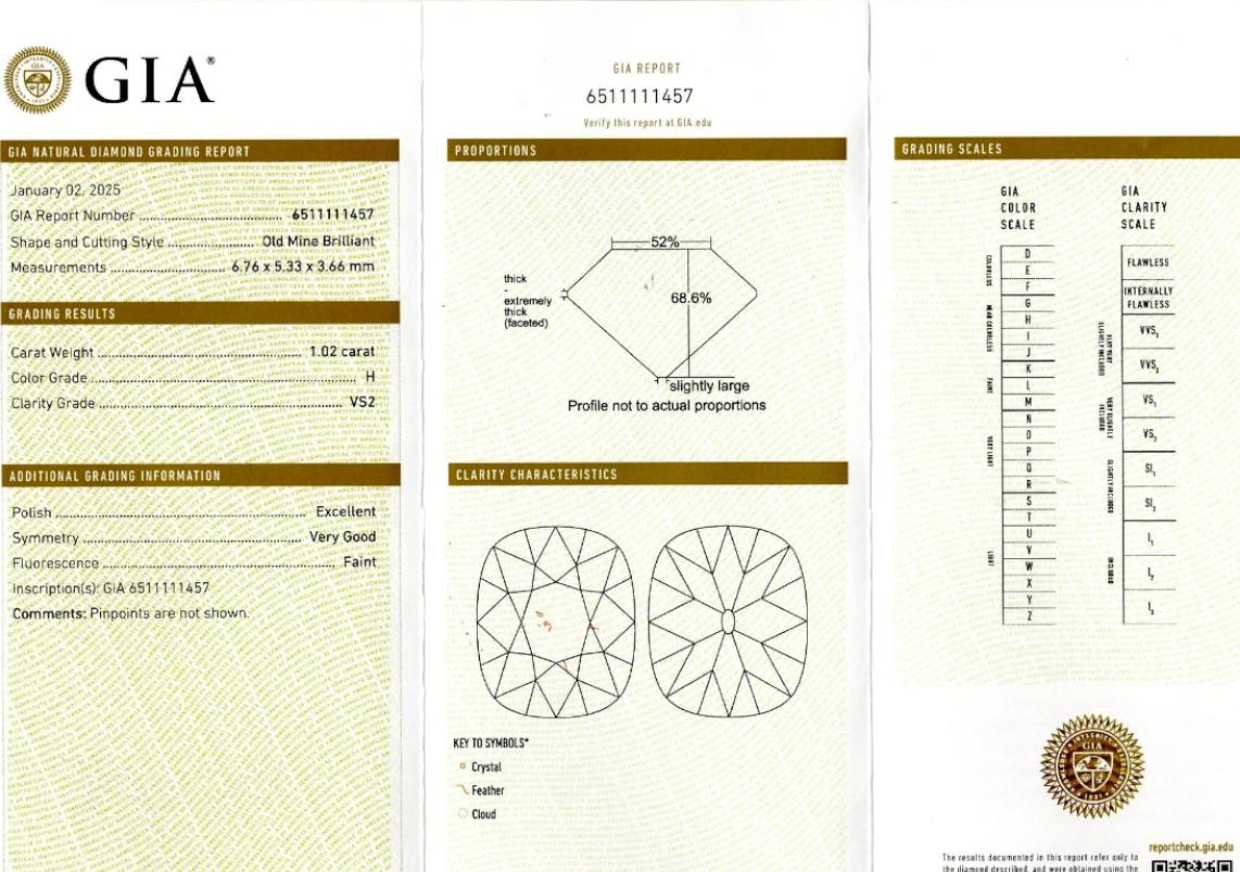 GIA-zertifizierter Diamantring aus 14 Karat Weißgold mit Diamant im Altminenschliff H VS2 (Alteuropäischer Brillantschliff) im Angebot