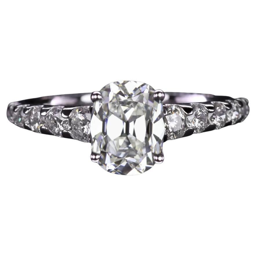 GIA Certified Old Mine Cut Diamond H VS2 14K White Gold Diamond Ring