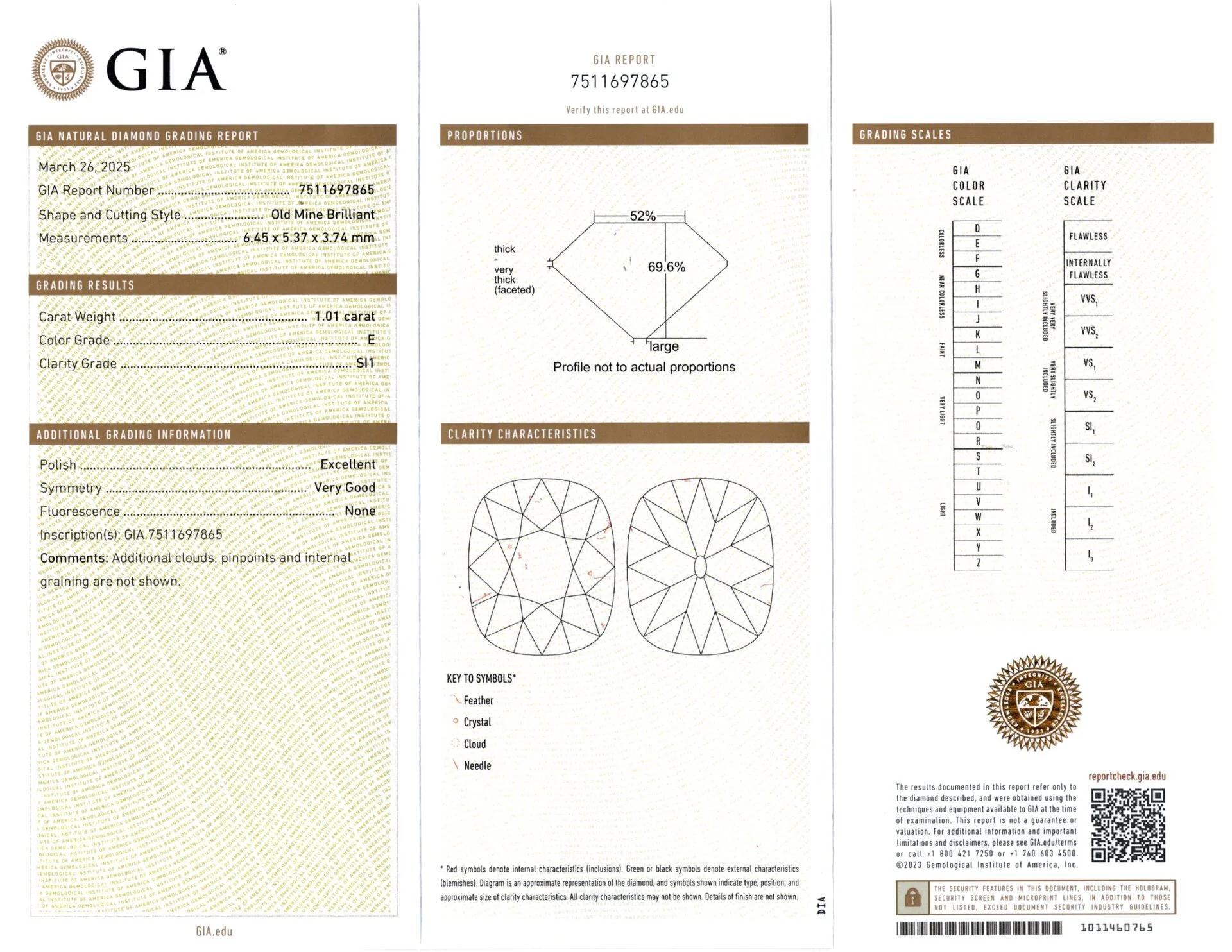 Note: Modern diamond cut in an antique style.

This exquisite pair of stud earrings showcases two GIA-certified Old Mine Cut diamonds, each weighing 1.01 carats. One diamond is graded Color D, Clarity VVS2, and the other Color E, Clarity SI1,