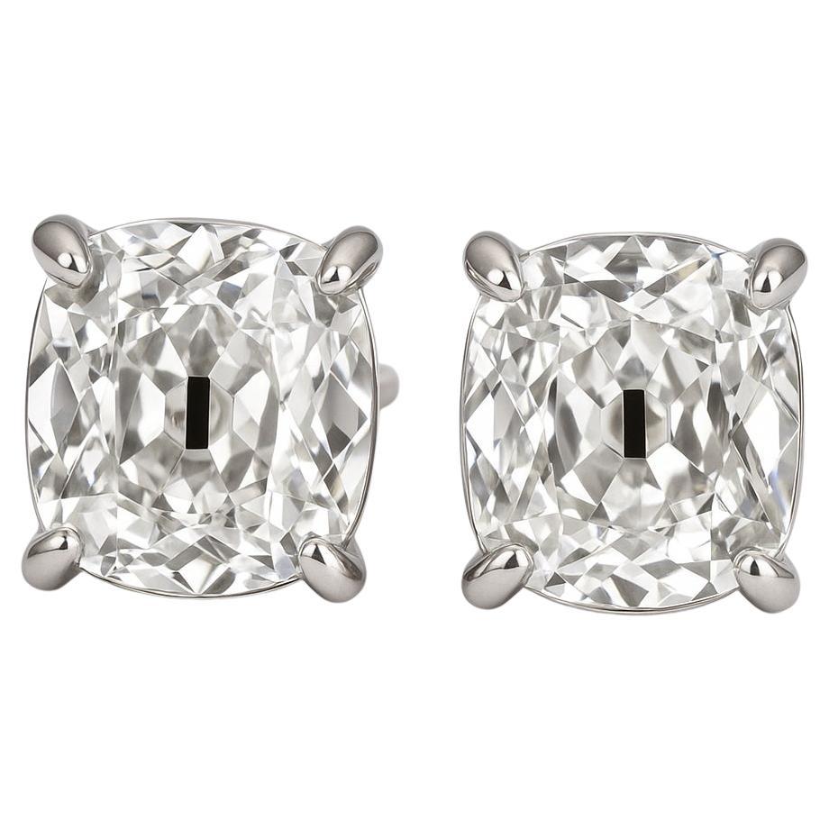 GIA Certified Old Mine Cut Diamond Stud Earrings in 14K White Gold