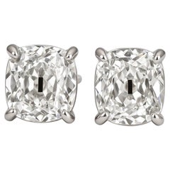 GIA Certified Old Mine Cut Diamond Stud Earrings in 14K White Gold