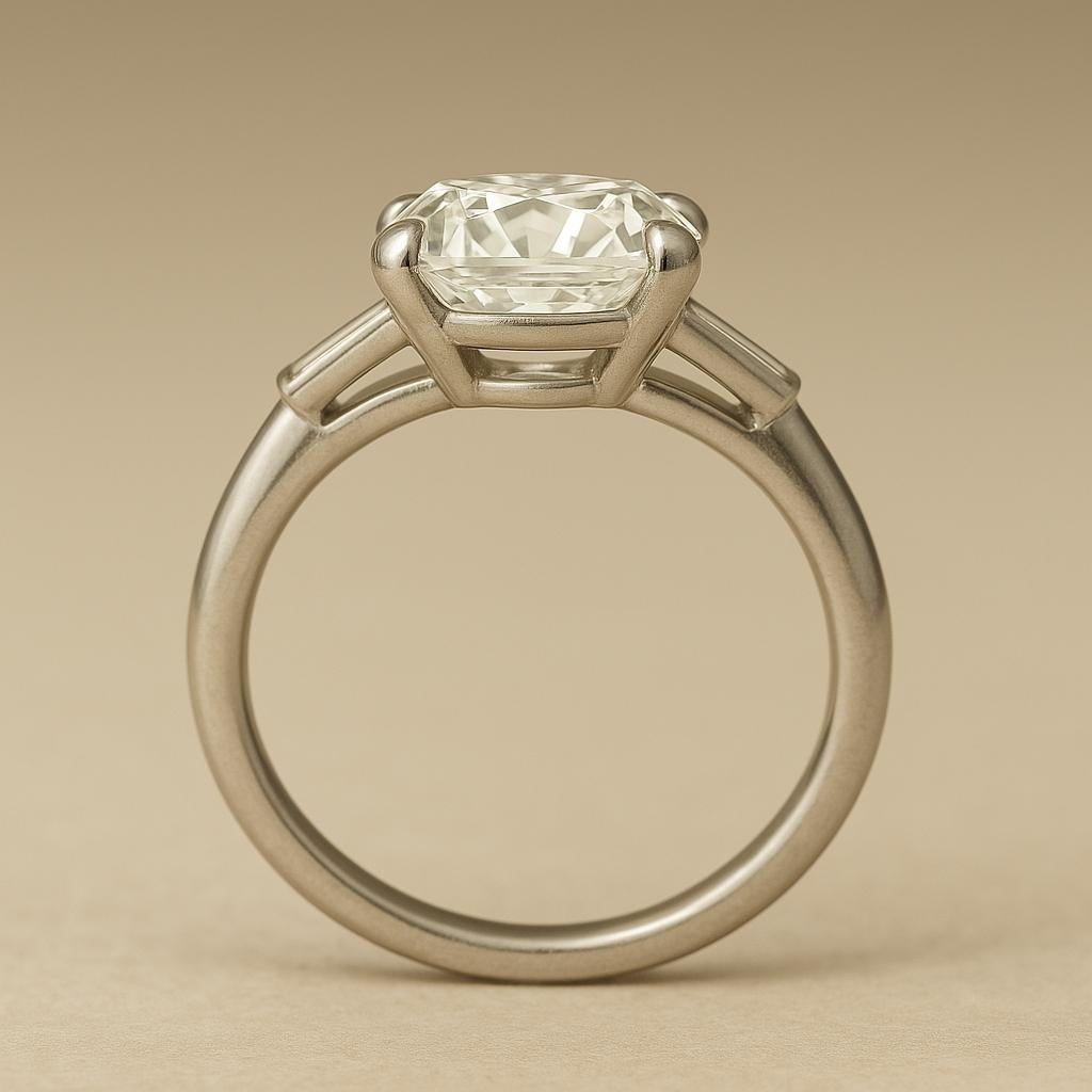 A refined celebration of antique charm and timeless simplicity, this platinum ring showcases a beautifully proportioned 1.50 carat Old Mine Brilliant cut diamond, certified by GIA as E color and VS2 clarity. Cut with deep facets and romantic curves,