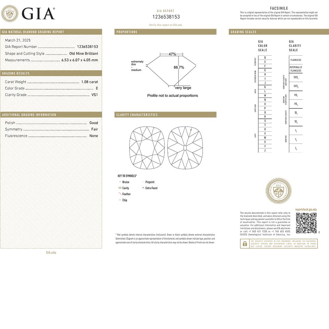 GIA Certified Old-Mine Cut Loose Diamond 1.08ct In Excellent Condition For Sale In Laguna Beach, CA