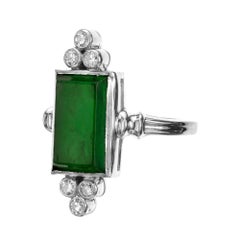 GIA Certified Omphacite Jadeite Jade Diamond Palladium Cocktail Ring