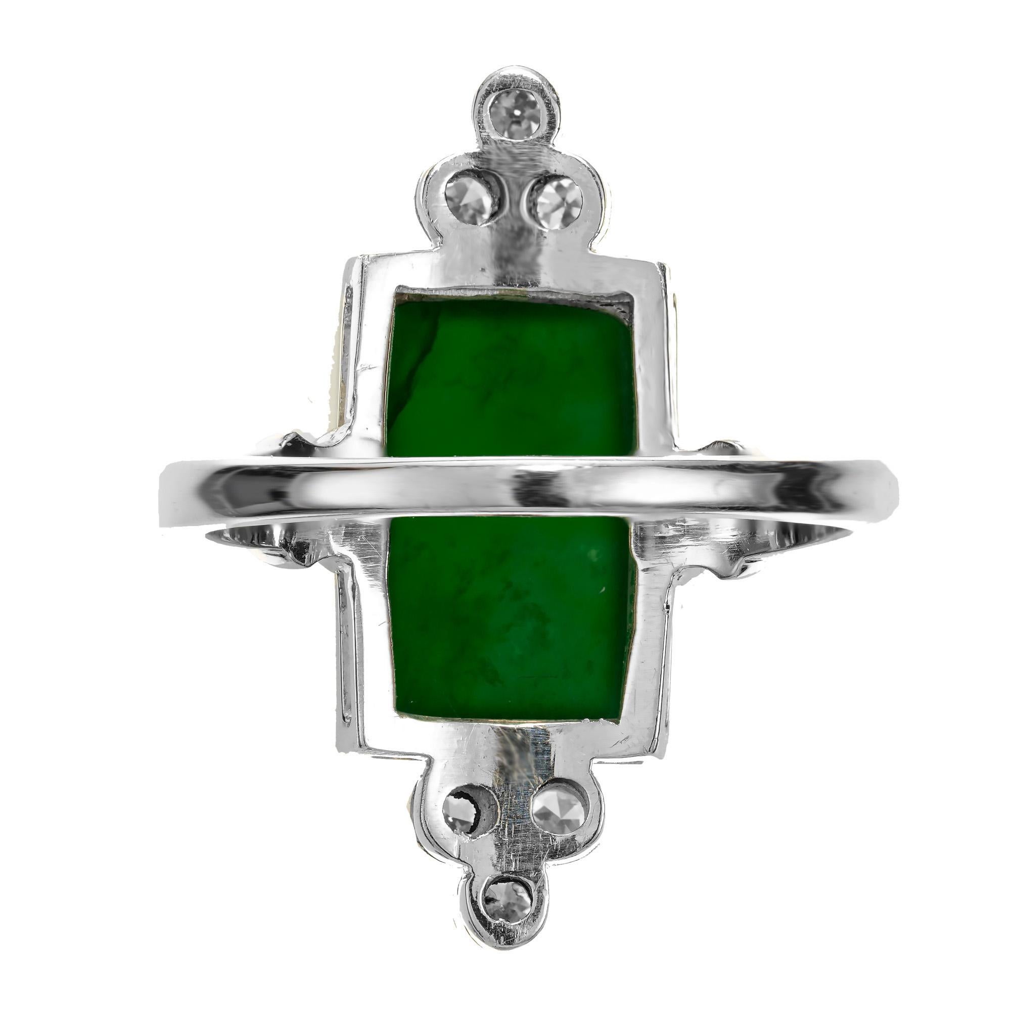 GIA Certified Omphacite Jadeite Jade Diamond Palladium Cocktail Ring In Good Condition For Sale In Stamford, CT