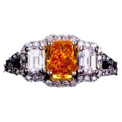 GIA Certified Orange Cushion Cut Diamond Engagement Ring