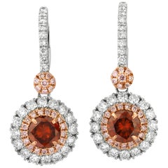GIA Certified Orange Diamond Pink Diamond White Diamond Gold Earring